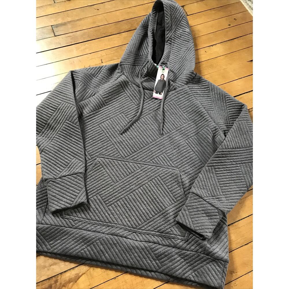 NWT Green Tea Women's Charcoal Gray‎ Quilted Pullover Hoodie S